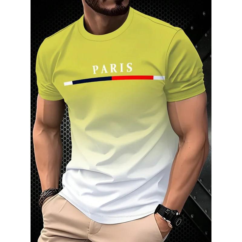 Летняя мужская футболка с градиентным принтом 3D букв Paris для занятий спортом на открытом воздухе, быстросохнущий топ с коротким рукавом, мужская одежда больших размеров 6XL
Летняя мужская футболка с градиентным принтом 3D букв Paris для занятий спортом на открытом воздухе, быстросохнущий топ с коротким рукавом, мужская одежда больших размеров 6XL