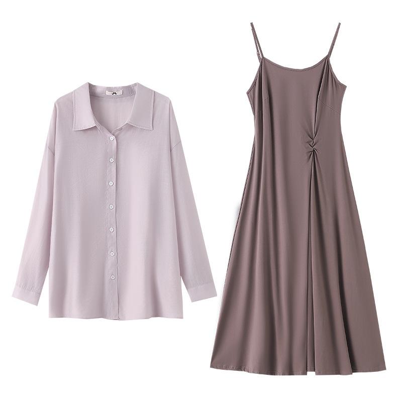 Нежный комплект-двойка для женщин размера плюс: стильная рубашка и платье-халтер из осенней коллекции 5XL
Нежный комплект-двойка для женщин размера плюс: стильная рубашка и платье-халтер из осенней коллекции 5XL