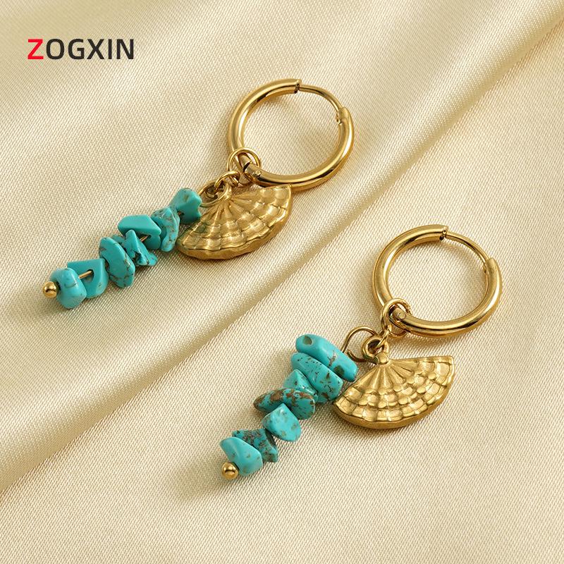European & American 18k Gold Stainless Steel Blue Turquoise Fan-Shaped Drop Earrings золотой
European & American 18k Gold Stainless Steel Blue Turquoise Fan-Shaped Drop Earrings золотой