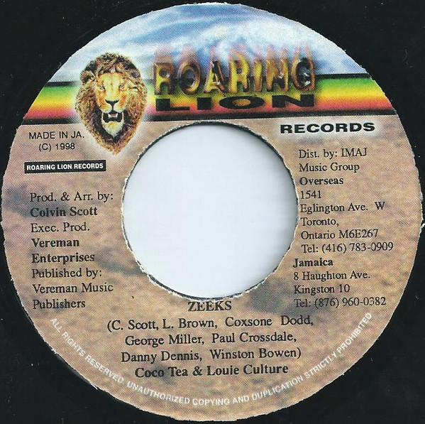 7inch Record COCOA TEA & LOUIE CULTURE - Zeeks NONE Roaring Lion Re 1998 Jamaica Reggae, Ska & Dub Used
7inch Record COCOA TEA & LOUIE CULTURE - Zeeks NONE Roaring Lion Re 1998 Jamaica Reggae, Ska & Dub Used