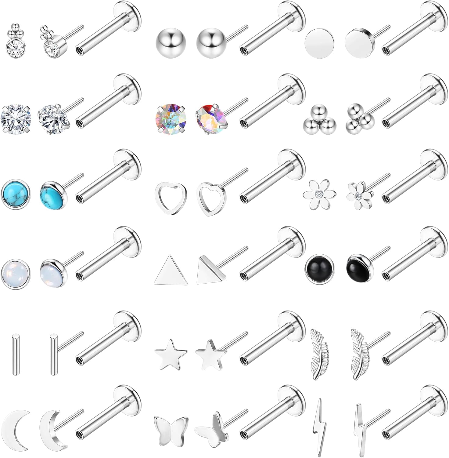 18 Pairs 20G Surgical Steel Flat Back Earrings for Women Men Push in Nose Stud Rings Cartilage Lip Rings Tragus Piercing Jewelry 20G-6MM Length
18 Pairs 20G Surgical Steel Flat Back Earrings for Women Men Push in Nose Stud Rings Cartilage Lip Rings Tragus Piercing Jewelry 20G-6MM Length