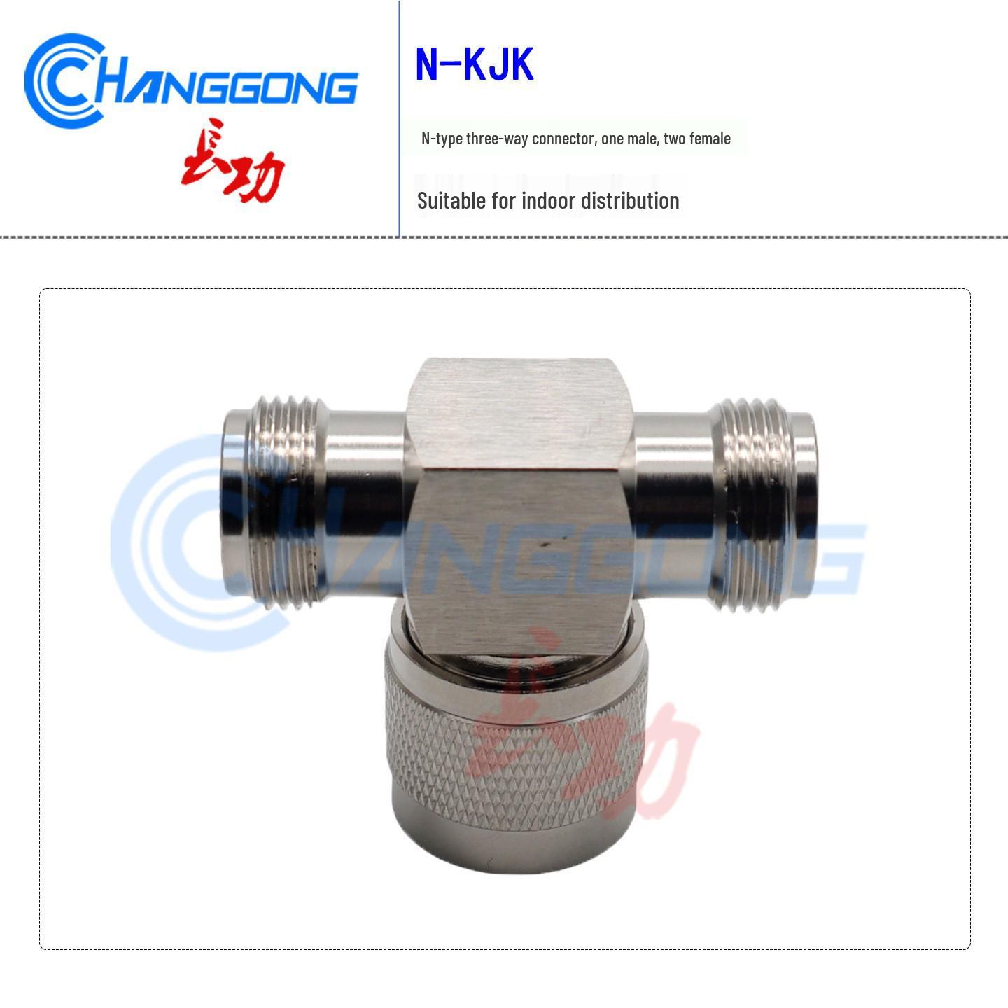 N-KJK N-head 3-Way N-Type T-Connector: One Male, Two Females, Indoor Distribution, N-Female to Male and Female, L16.
N-KJK N-head 3-Way N-Type T-Connector: One Male, Two Females, Indoor Distribution, N-Female to Male and Female, L16.