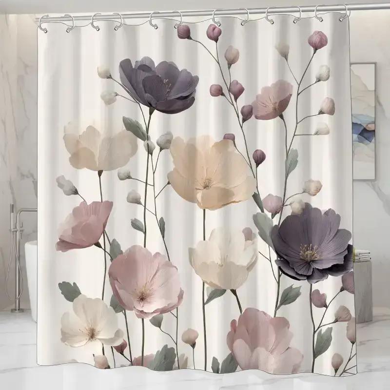 Light Purple And Pink Floral Patterned Shower Curtain, Polyester, Machine Washable, With Hooks, Suitable For Bathroom Decor. W60H190(CM)-1 Pcs
Light Purple And Pink Floral Patterned Shower Curtain, Polyester, Machine Washable, With Hooks, Suitable For Bathroom Decor. W60H190(CM)-1 Pcs