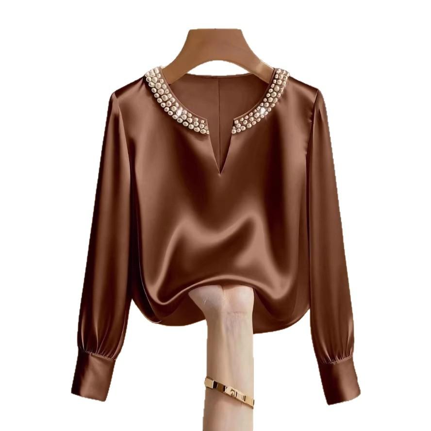 Women s V Neck Silk Top with Pearl Chain, Off White and Multiple Colors XXL темно-коричневого кольору
Women s V Neck Silk Top with Pearl Chain, Off White and Multiple Colors XXL темно-коричневого кольору