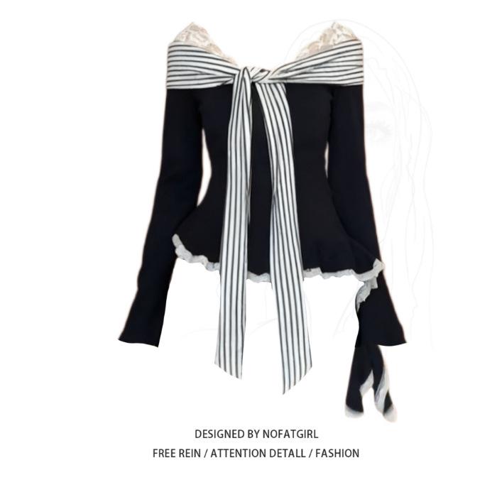 Threaded Plush Lace Patchwork Knit Top - Women s Slimming Long Sleeve Base Layer for Autumn/Winter Medium темно-синього кольору
Threaded Plush Lace Patchwork Knit Top - Women s Slimming Long Sleeve Base Layer for Autumn/Winter Medium темно-синього кольору