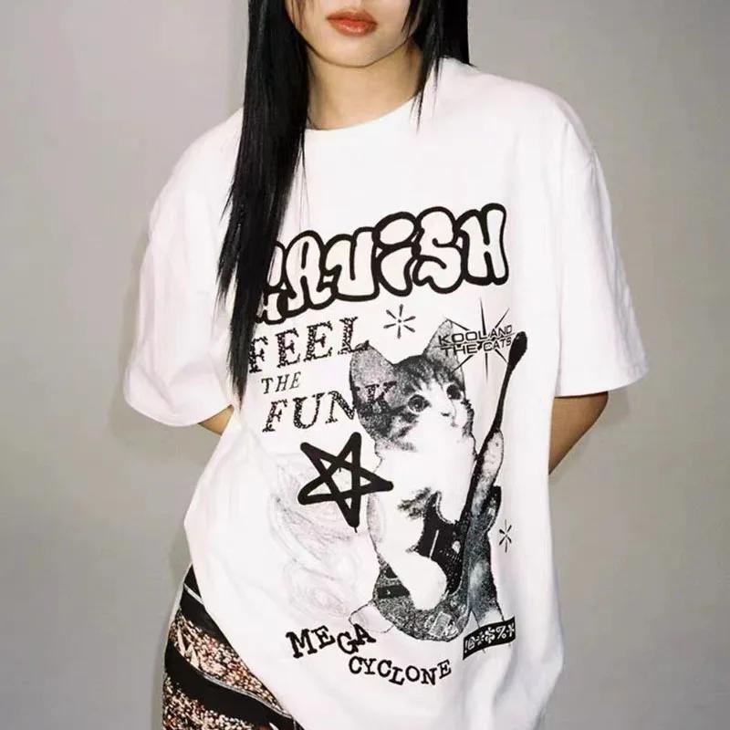 American Cat Rock Guitar Graphic Short Sleeve T-Shirt Loose Korean Fashion Oversized Women s Summer Clothes Y2k Streetwear S
American Cat Rock Guitar Graphic Short Sleeve T-Shirt Loose Korean Fashion Oversized Women s Summer Clothes Y2k Streetwear S