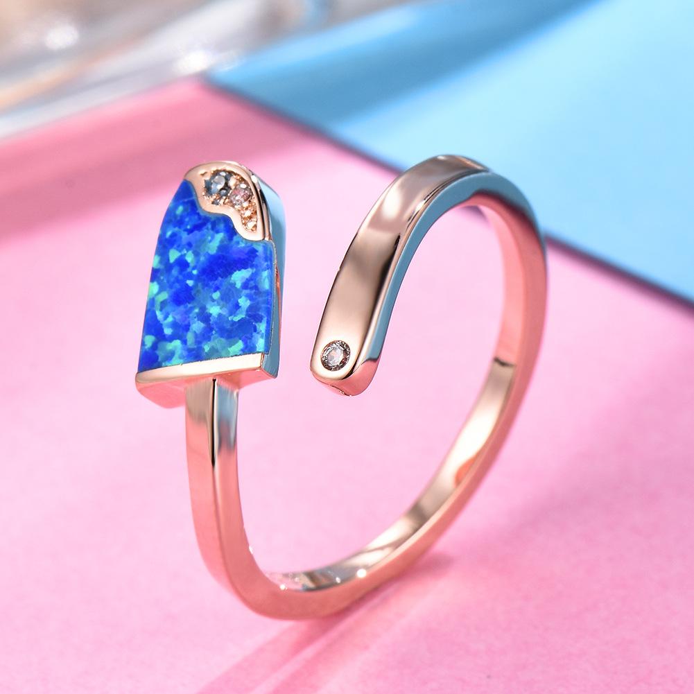 European and American Rose Gold Blue and White Ice Bar Shaped Australian Treasure Semi Oval Opening Ring No. 8
European and American Rose Gold Blue and White Ice Bar Shaped Australian Treasure Semi Oval Opening Ring No. 8