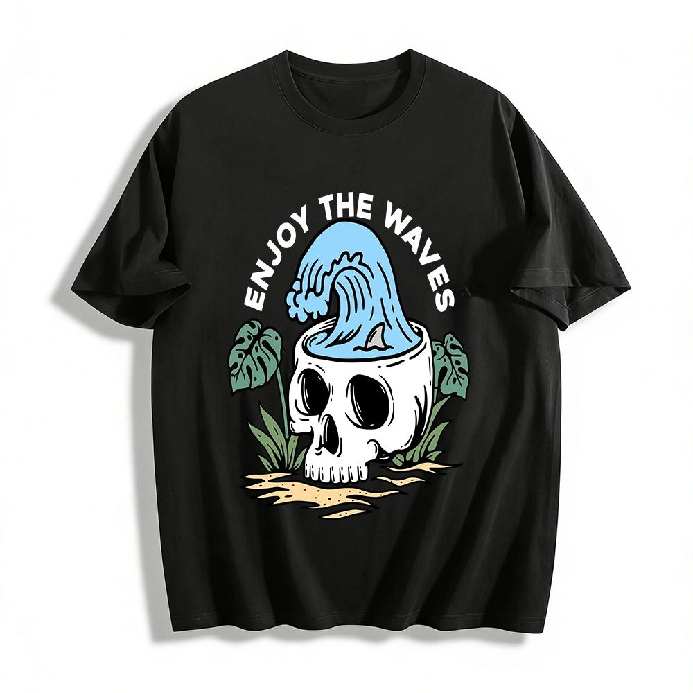 Skull Wave Print T-Shirt Trendy Vacation Style Casual Tee Pure cotton T-shirt XXS
Skull Wave Print T-Shirt Trendy Vacation Style Casual Tee Pure cotton T-shirt XXS