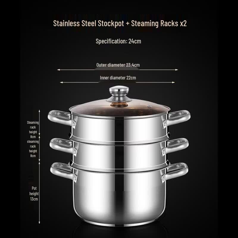 HANDUNYOU 24cm Food-Grade Stainless Steel Soup Pot with Steamer Inserts
HANDUNYOU 24cm Food-Grade Stainless Steel Soup Pot with Steamer Inserts