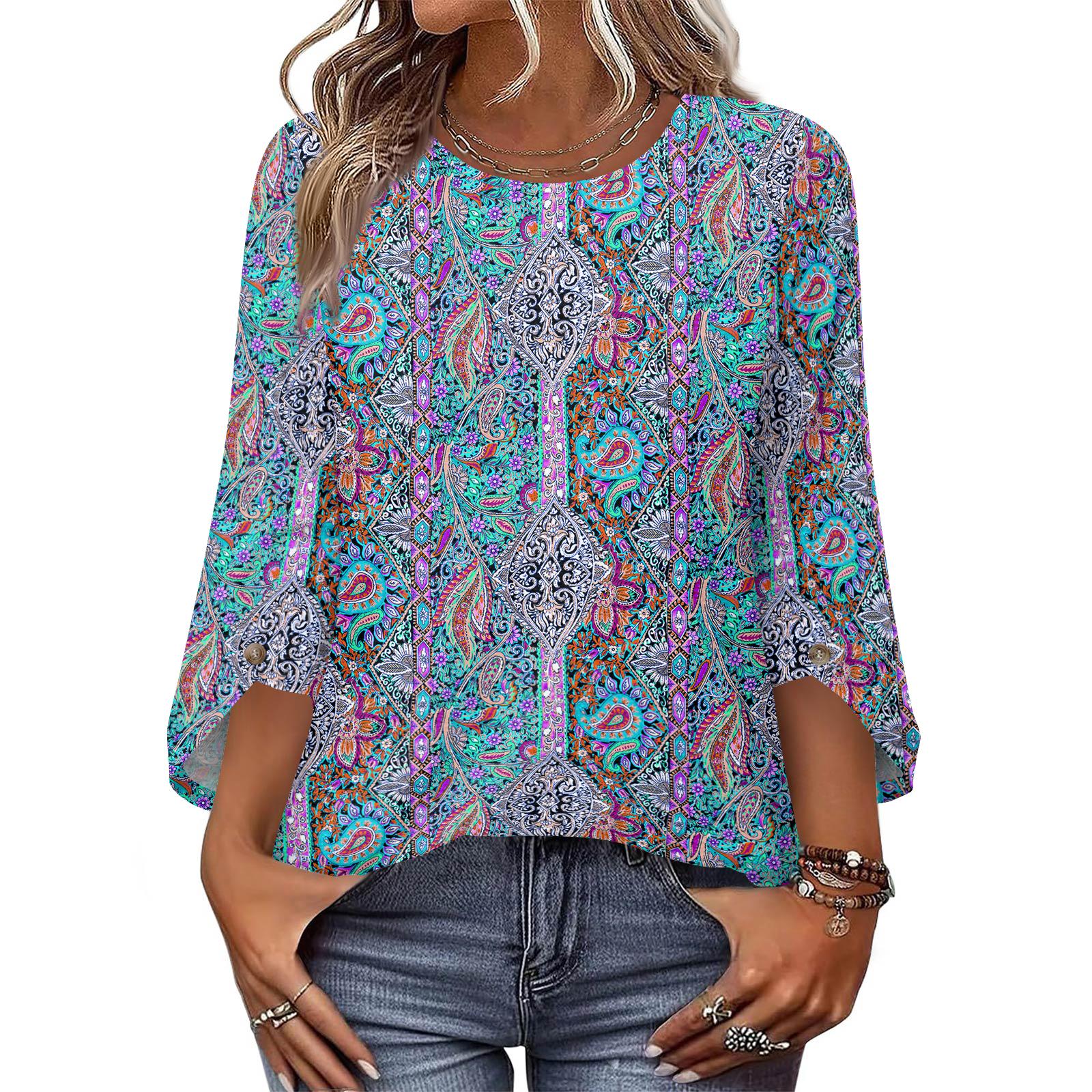 Women 34 Sleeve Crew Neck Pullover Top with Geometric Pattern Casual Loose Fit Blouse for Daily Wear Comfortable Soft Fabric S синий
Women 34 Sleeve Crew Neck Pullover Top with Geometric Pattern Casual Loose Fit Blouse for Daily Wear Comfortable Soft Fabric S синий
