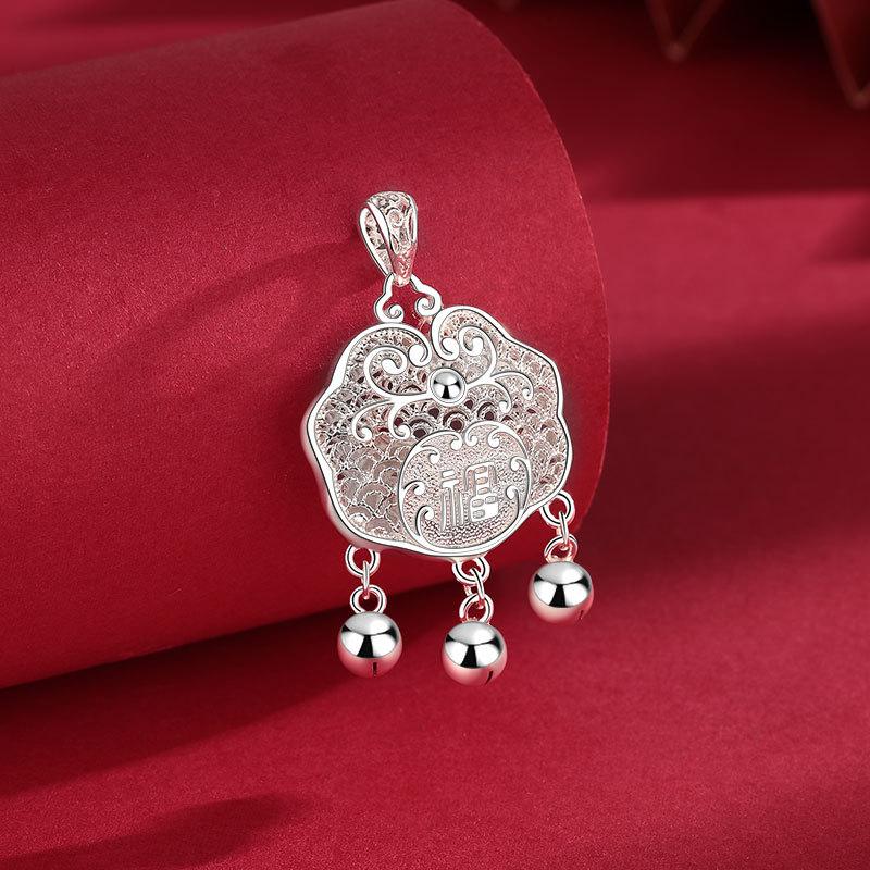 S999 Чистый Серебряный Колокольчик Безопасности Одиночный Подвесной Светильник Роскошный Замок Сумка Год Рождения Женщин Колокольчик