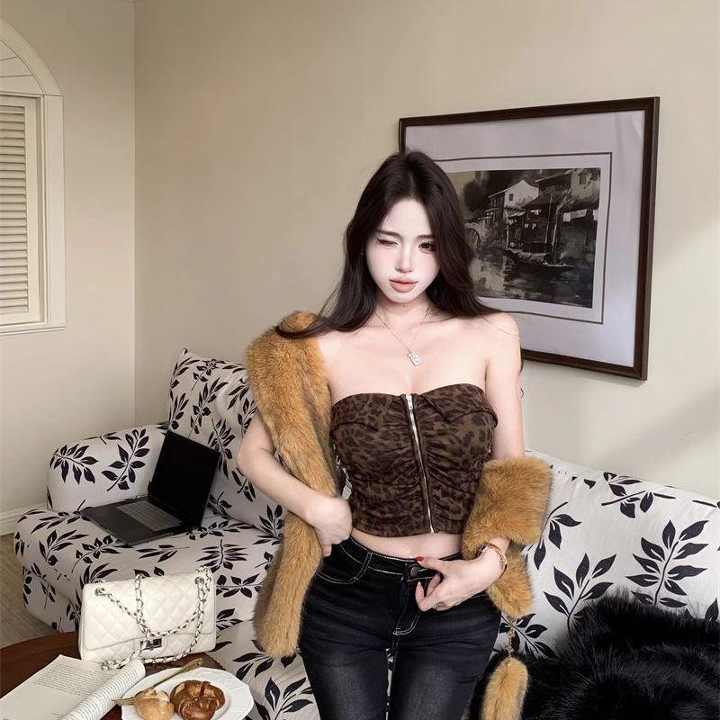 American Leopard Print Backless Sleeveless Bandeau Top for Women - Summer Sweet & Spicy Short Base Layer Top Small цветной печати леопарда
American Leopard Print Backless Sleeveless Bandeau Top for Women - Summer Sweet & Spicy Short Base Layer Top Small цветной печати леопарда