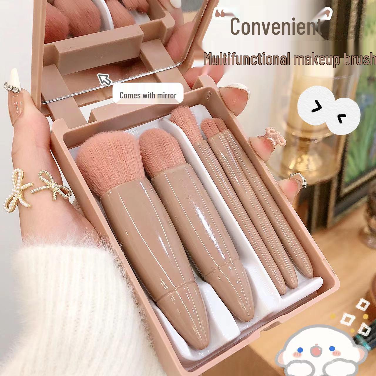 5-Piece Portable Makeup Brush Set with Mirror: Loose Powder, Foundation, Eyeshadow, Blending Brushes for Beginners
5-Piece Portable Makeup Brush Set with Mirror: Loose Powder, Foundation, Eyeshadow, Blending Brushes for Beginners