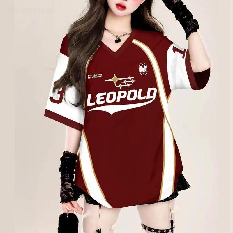 Retro high street contrasting short sleeved T-shirt, summer patchwork breathable casual jersey, sports printed top XXS
Retro high street contrasting short sleeved T-shirt, summer patchwork breathable casual jersey, sports printed top XXS