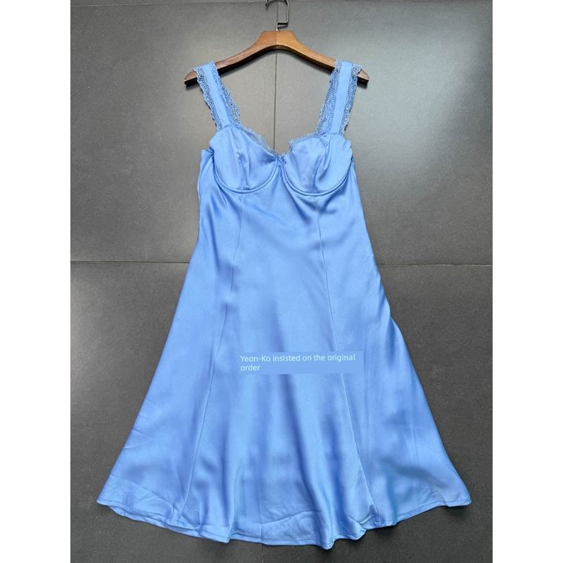 Export @ STR French Pure Desire Minimalist Classy Satin Texture A- line Suspenders Lace Trim Dress Summer Blue Dress L
Export @ STR French Pure Desire Minimalist Classy Satin Texture A- line Suspenders Lace Trim Dress Summer Blue Dress L