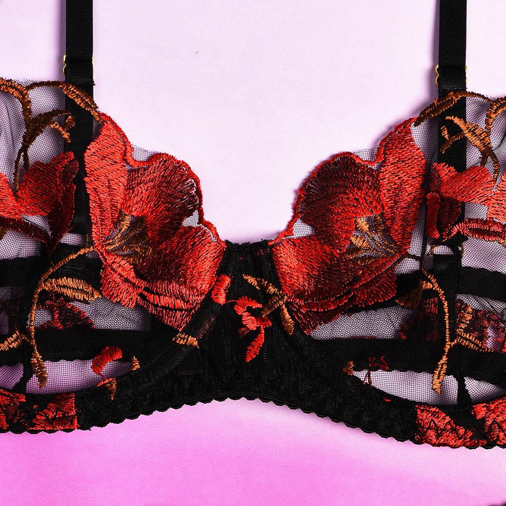 Buy Super Hot Selling Exquisite Embroidery Red Flower Tulle Perspective