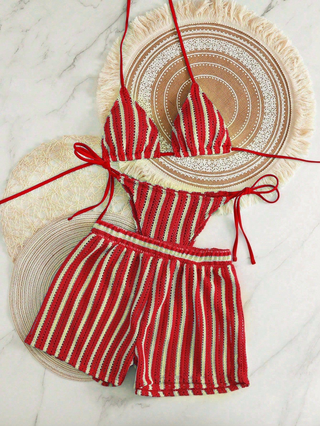 Knitted Mesh Striped Split Boxers Swimsuit Female Sexy Woven Bohemian Bikini Three-Piece Set S красный
Knitted Mesh Striped Split Boxers Swimsuit Female Sexy Woven Bohemian Bikini Three-Piece Set S красный