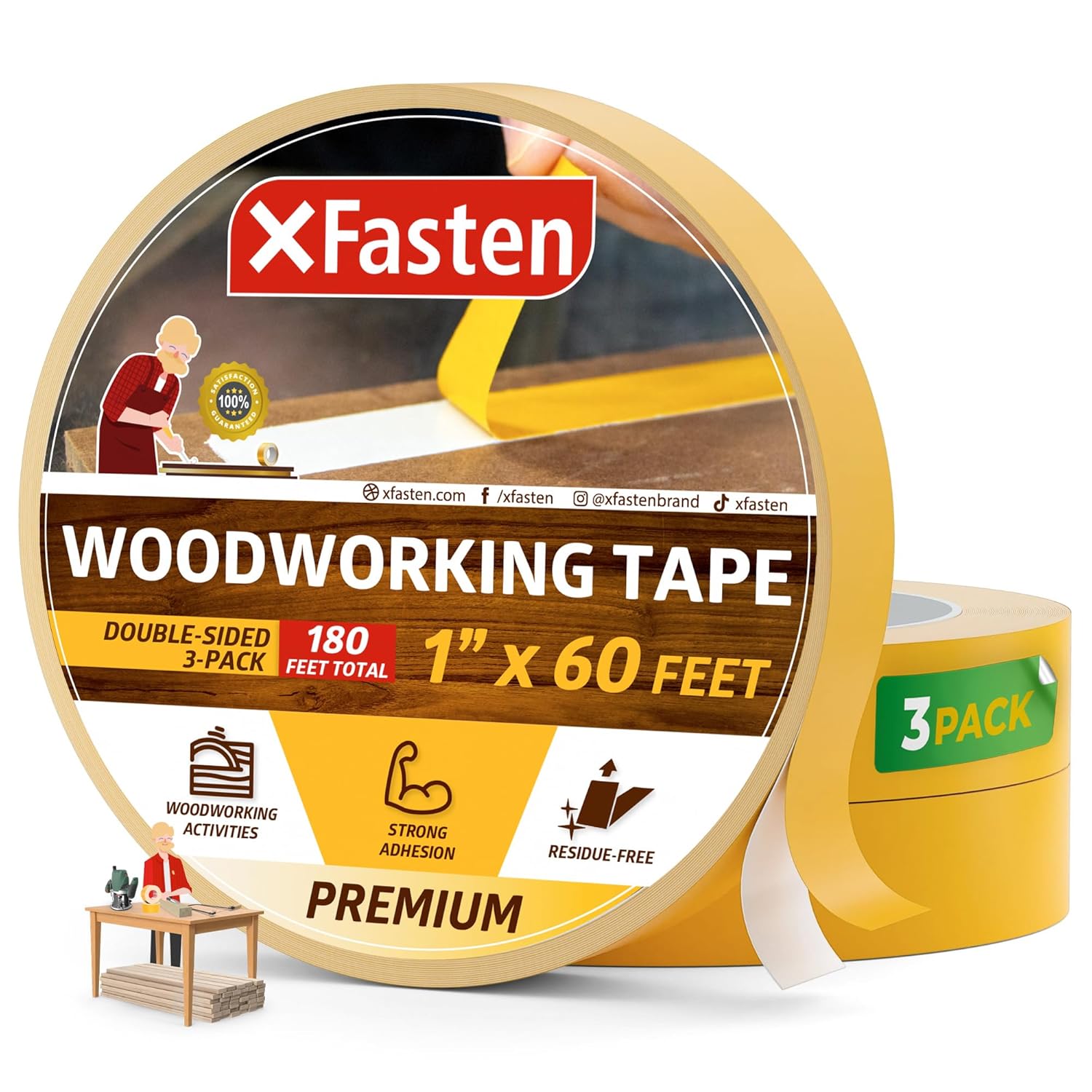 Двусторонняя столярная лента XFasten, 1 дюйм x 180 футов (3-Pack) - Без остатка, безопасная для поверхности фрезерная шаблонная лента для деликатного МДФ, твердых пород дерева,
Двусторонняя столярная лента XFasten, 1 дюйм x 180 футов (3-Pack) - Без остатка, безопасная для поверхности фрезерная шаблонная лента для деликатного МДФ, твердых пород дерева,