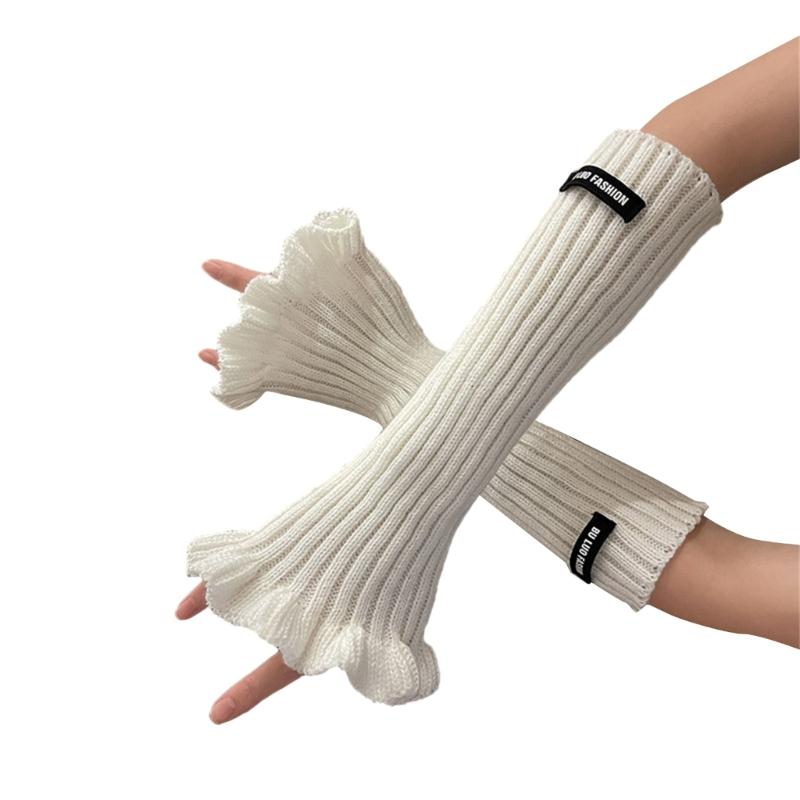 Women Lengthen Arm Warmer Keep Warm Mitten with Trumpet Trim Fingerless Gloves білий
Women Lengthen Arm Warmer Keep Warm Mitten with Trumpet Trim Fingerless Gloves білий