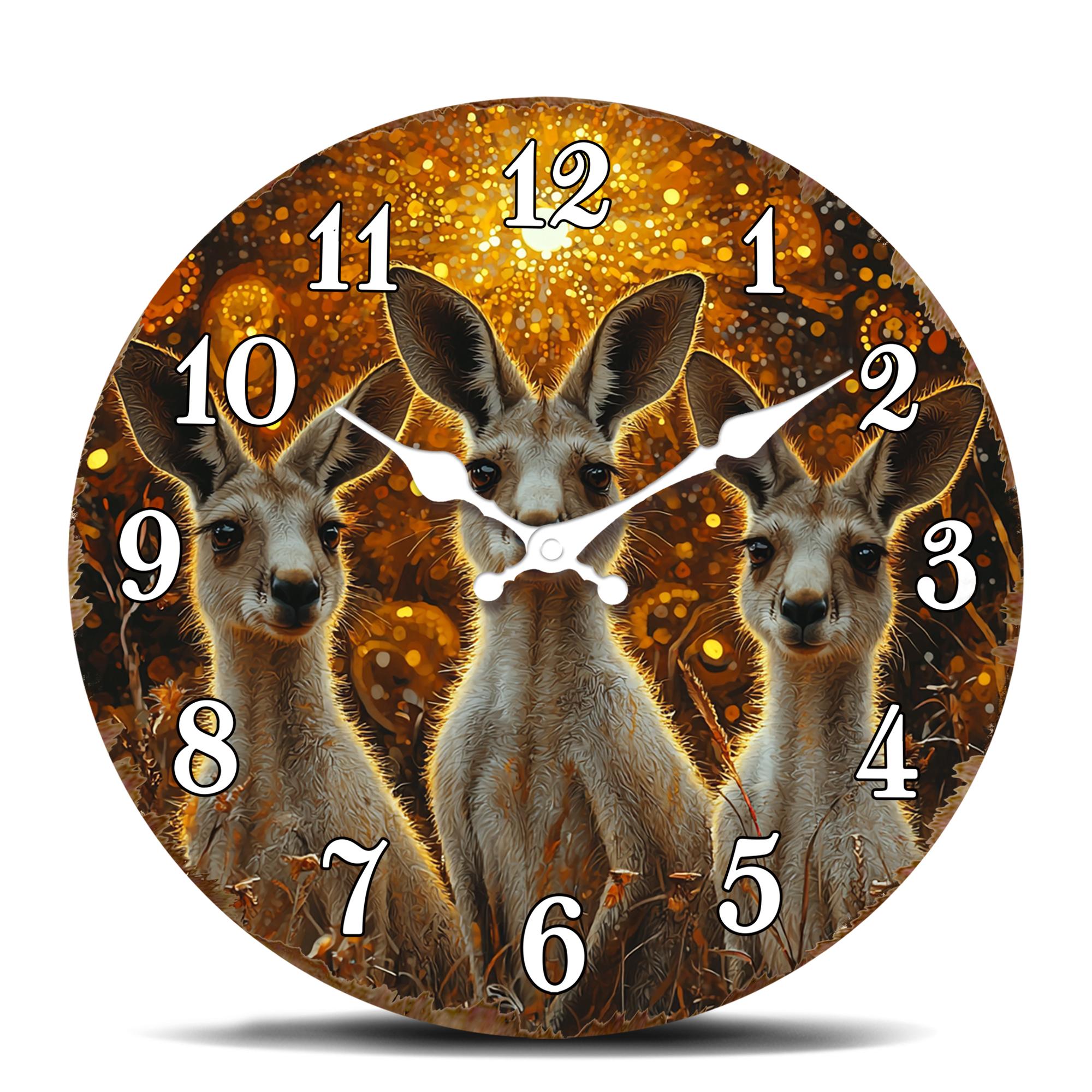 Kangaroo Trio in Golden Glow Wall Clock - Australian Wildlife Safari Decor, Sunset Jungle Animal Art Clock 10 inch
Kangaroo Trio in Golden Glow Wall Clock - Australian Wildlife Safari Decor, Sunset Jungle Animal Art Clock 10 inch