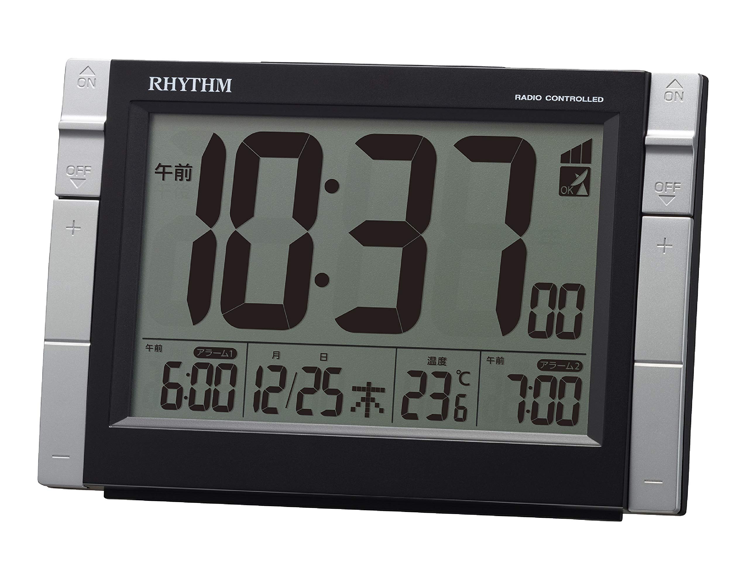 RHYTHM Alarm Clock, Radio-Controlled, with Dual Electronic Alarms, Temperature, Calendar, and Light, Black, 10.2x15.5x6.1cm (8RZ223SR02)
RHYTHM Alarm Clock, Radio-Controlled, with Dual Electronic Alarms, Temperature, Calendar, and Light, Black, 10.2x15.5x6.1cm (8RZ223SR02)