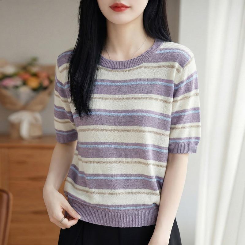 Round-neck Knitted Short-sleeved Women s Multi-color Striped Pullover Contrast-color Loose T-shirt, Summer and Spring New Style M фиолетовый
Round-neck Knitted Short-sleeved Women s Multi-color Striped Pullover Contrast-color Loose T-shirt, Summer and Spring New Style M фиолетовый