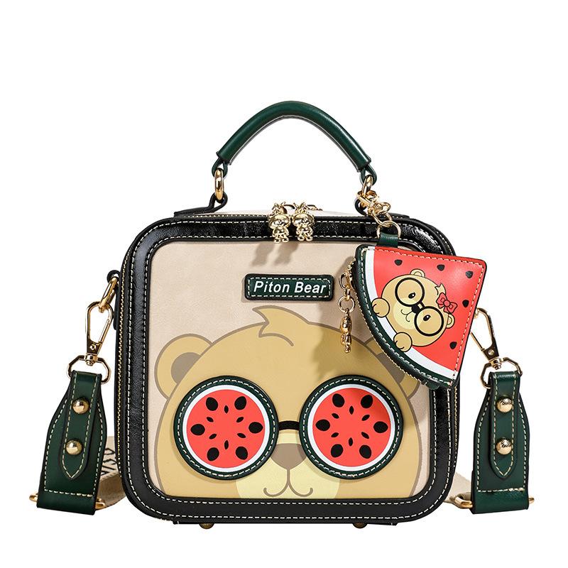 Сумки мультяшная маленькая сумка 2025 новая японская мягкая девочка милая смешная арбузная уродливо-милая ручная сумка мессенджер маленькая квадратная сумка чёрный