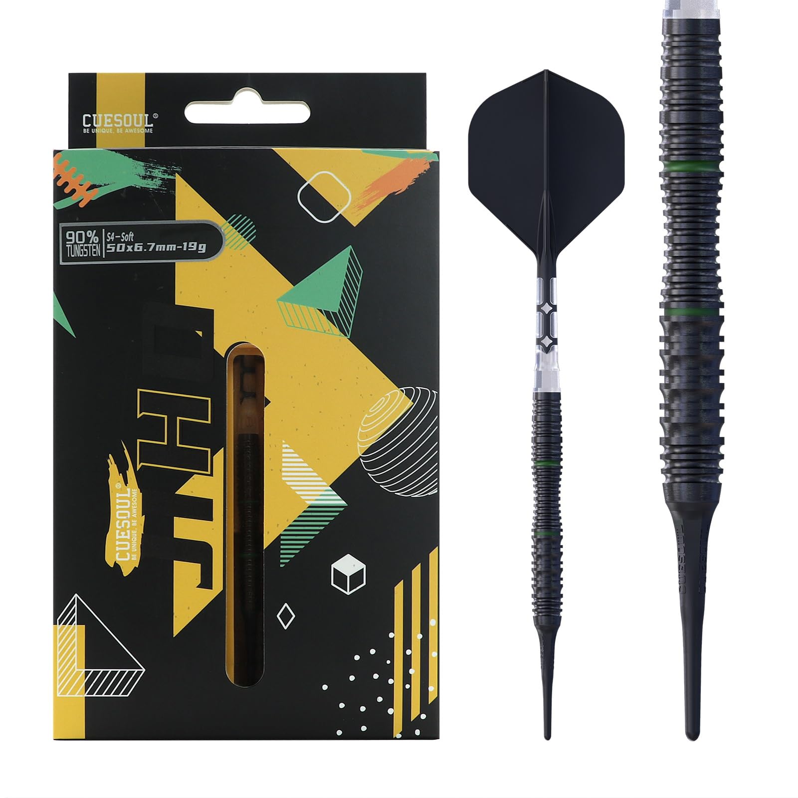 CUESOUL JIHO S4 19 Gram Tungsten Steel Soft Tip Darts Set with ROST T19 2 Colors and Integrated Flights 90% (CSJH-90R19KJHS4)
CUESOUL JIHO S4 19 Gram Tungsten Steel Soft Tip Darts Set with ROST T19 2 Colors and Integrated Flights 90% (CSJH-90R19KJHS4)