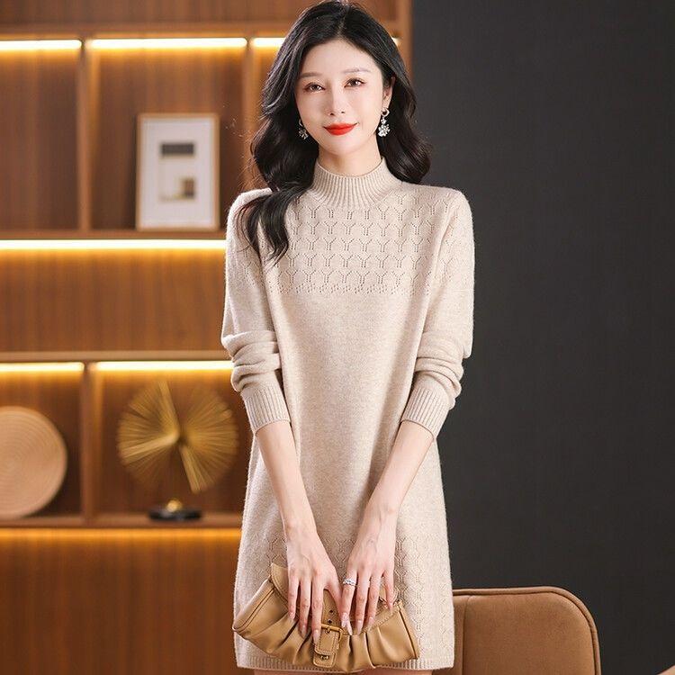 Вязаный свитер с полувысоким воротником, однотонный повседневный свитер-платье для женщин, пуловер средней длины для женщин, свитер, осенне-зимний трикотаж для ношения под одежду 3XL бежевый
Вязаный свитер с полувысоким воротником, однотонный повседневный свитер-платье для женщин, пуловер средней длины для женщин, свитер, осенне-зимний трикотаж для ношения под одежду 3XL бежевый
