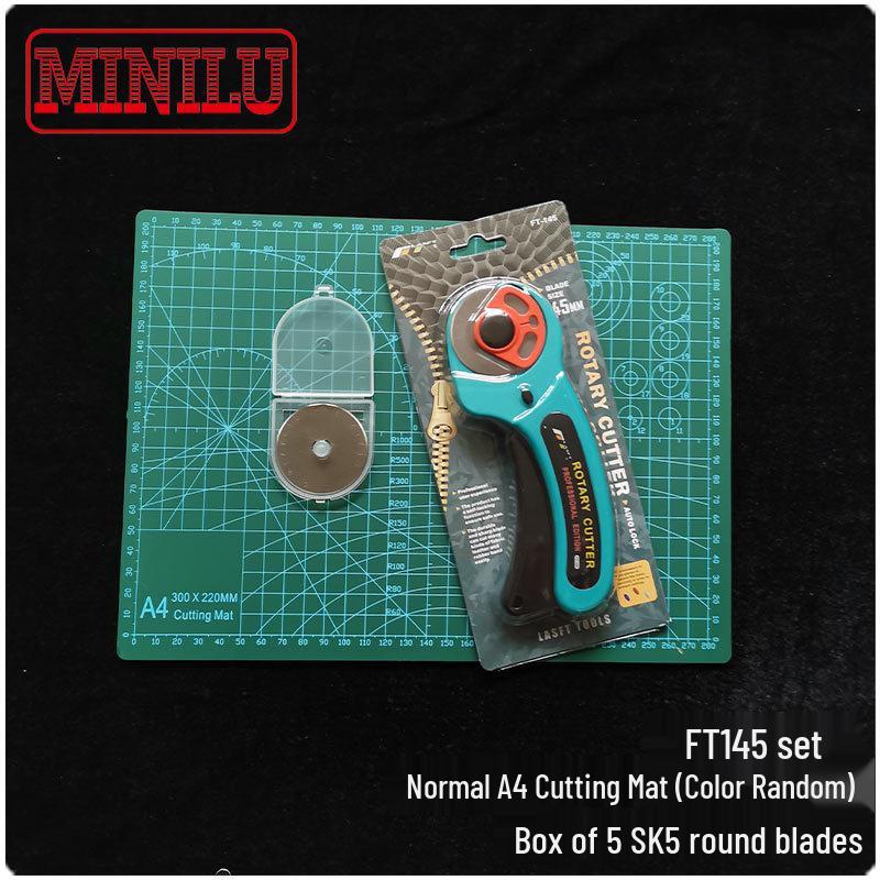 FT145 Rotary Cutter & Mat Set - Automatic Blade Retraction, Interchangeable for Left/Right Hand, for Fabric, Leather, Paper.
FT145 Rotary Cutter & Mat Set - Automatic Blade Retraction, Interchangeable for Left/Right Hand, for Fabric, Leather, Paper.