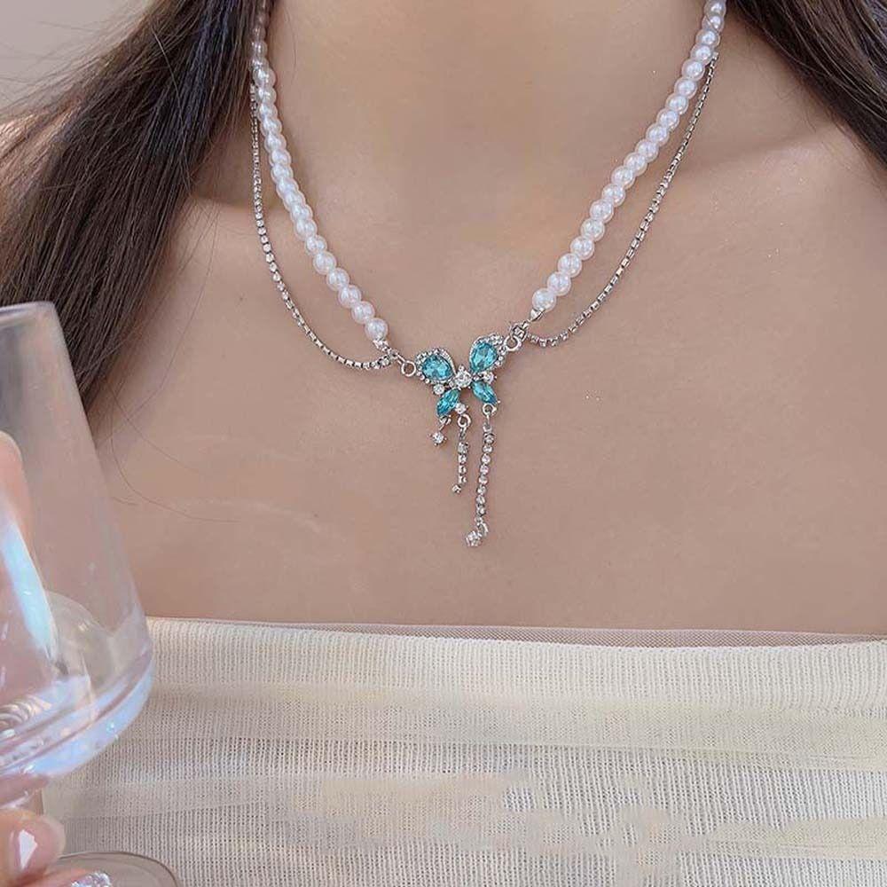 Blue Butterfly Butterfly Pearl Necklace Double Layers Butterfly Pearl Chain Beads Women Girls
Blue Butterfly Butterfly Pearl Necklace Double Layers Butterfly Pearl Chain Beads Women Girls