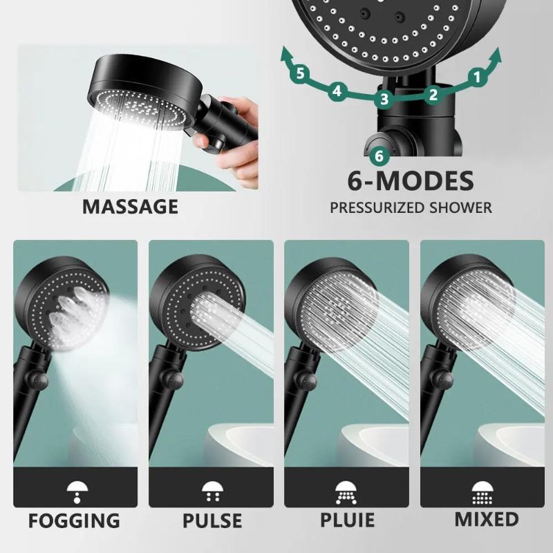 High Pressure Shower Head 6 Modes Adjustable Showerheads with Hose Water Saving One-Key Stop Spray Nozzle Bathroom Accessories
High Pressure Shower Head 6 Modes Adjustable Showerheads with Hose Water Saving One-Key Stop Spray Nozzle Bathroom Accessories
