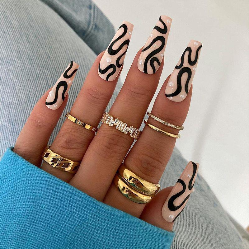 European & American Cross-Border Press-On Spicy Girl Nail Stickers with Pearl Line Fake Nails, Finished Nail Art Stickers Glue Type
European & American Cross-Border Press-On Spicy Girl Nail Stickers with Pearl Line Fake Nails, Finished Nail Art Stickers Glue Type
