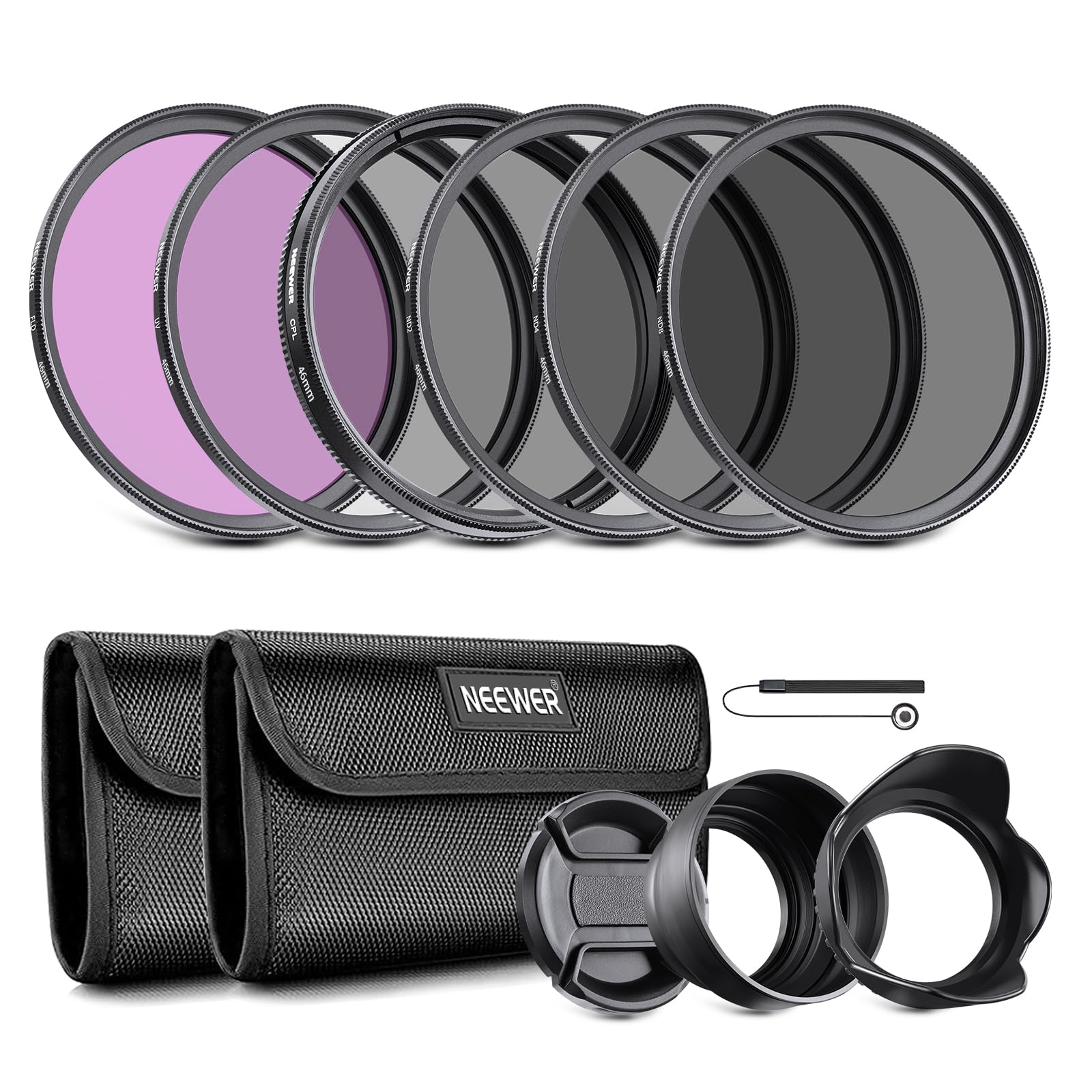 NEEWER 46mm ND Filter and ND8 Filters with Rubber Lens Hood and Lens Compatible with DSLR and Universal 46mm Set UV, CPL, FLD, ND2, ND4, Caps.
NEEWER 46mm ND Filter and ND8 Filters with Rubber Lens Hood and Lens Compatible with DSLR and Universal 46mm Set UV, CPL, FLD, ND2, ND4, Caps.