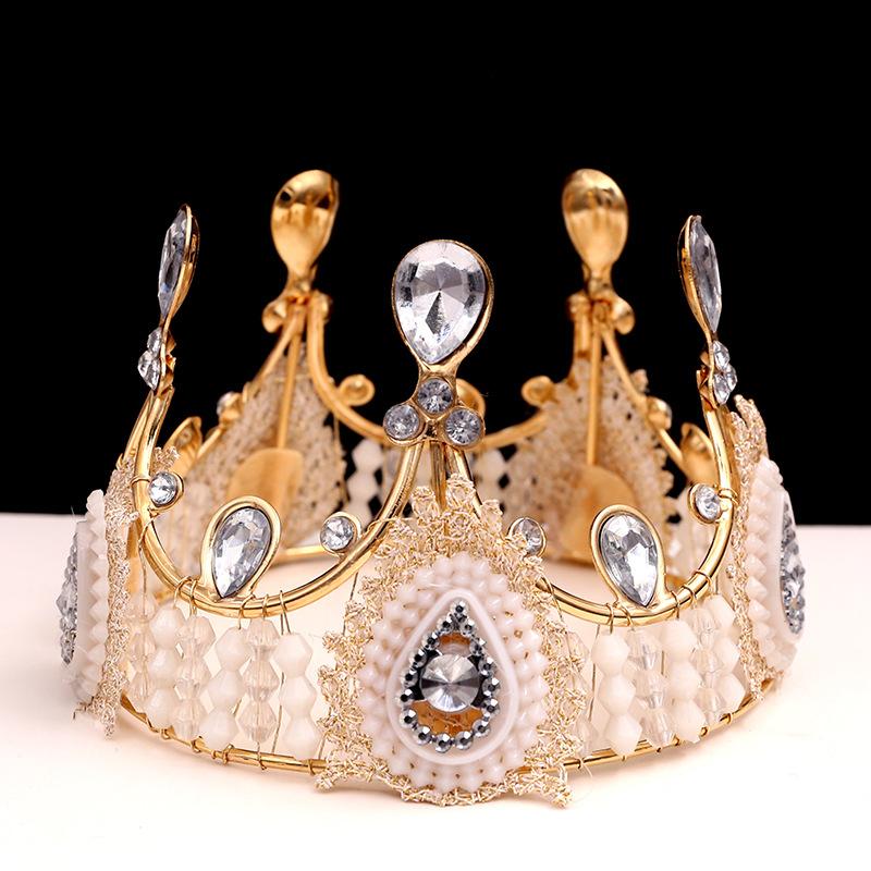 Украшение для выпечки торта, свадебная кружевная корона, аксессуары для дня рождения, винтажная королева, большая круглая тиара