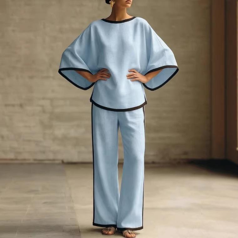 Women 2 Piece Set Loose Long Sleeve Top and Wide Leg Pants with Contrast Trim Casual Loungewear S синий
Women 2 Piece Set Loose Long Sleeve Top and Wide Leg Pants with Contrast Trim Casual Loungewear S синий