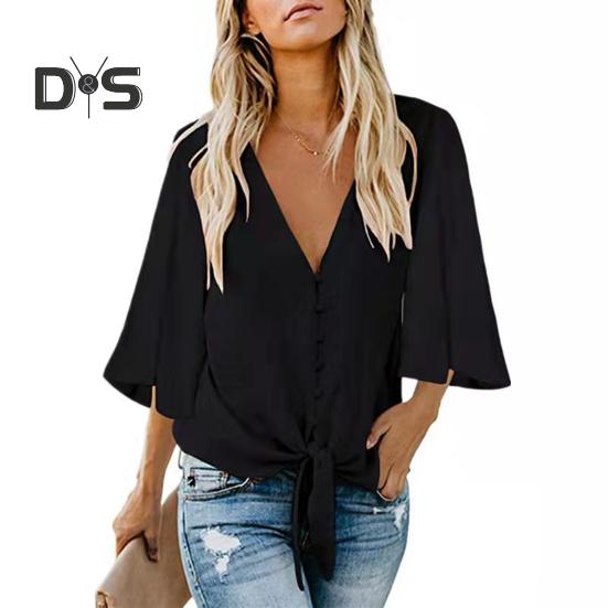 Женская летняя рубашка с V-образным вырезом, коротким рукавом, пуговицами, планкой, шнуровкой, однотонная рубашка свободного кроя в стиле для поездок на работу S чёрный
Женская летняя рубашка с V-образным вырезом, коротким рукавом, пуговицами, планкой, шнуровкой, однотонная рубашка свободного кроя в стиле для поездок на работу S чёрный