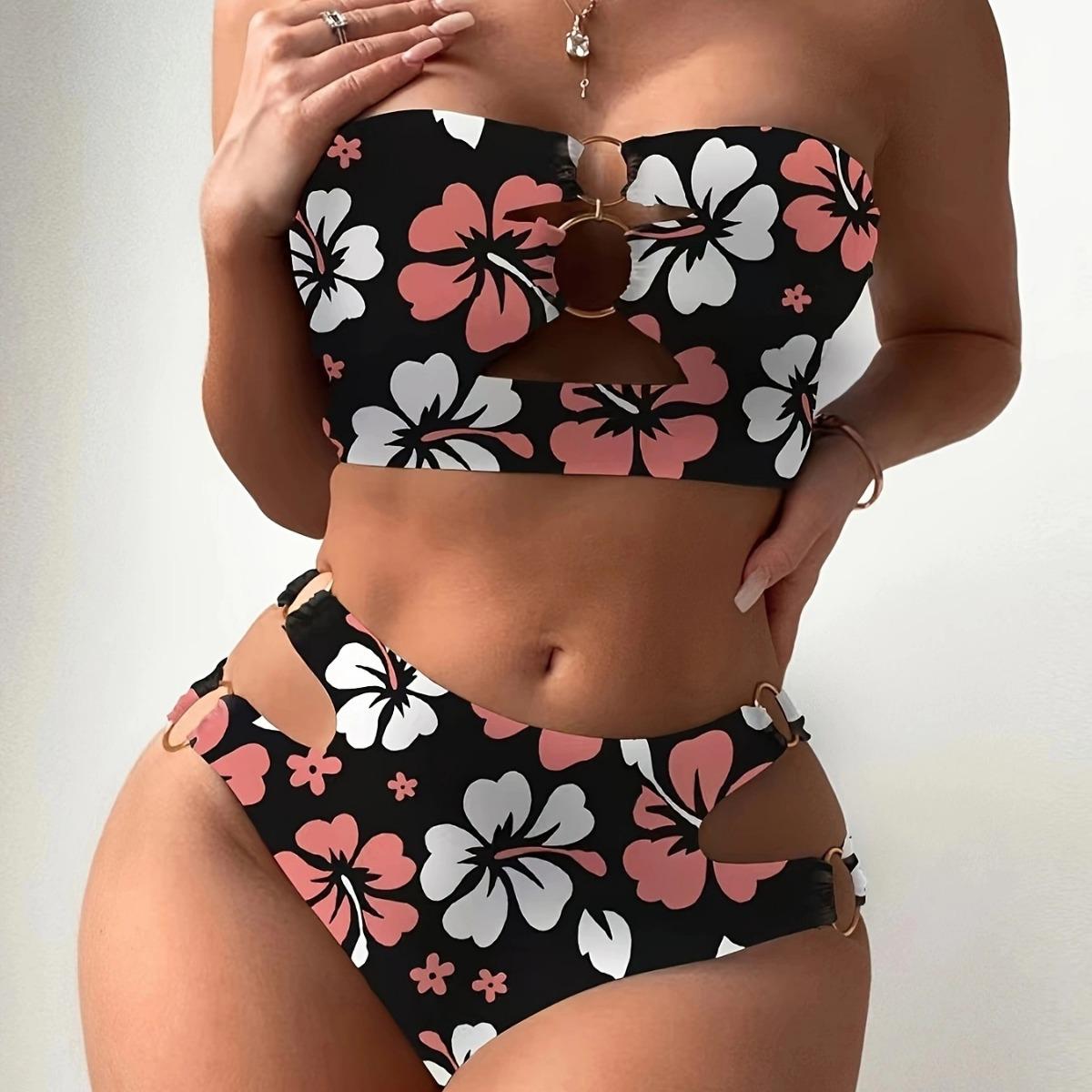 European & American Women s Floral Backless Bandeau Bikini Swimwear S квітковий/чорний
European & American Women s Floral Backless Bandeau Bikini Swimwear S квітковий/чорний