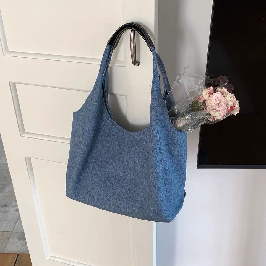 Сумка джинсовая большая вместимость модная и легкая сумка через подмышку сумка через плечо сумка-тоут темно-синий