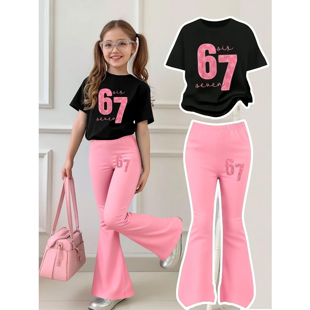 Sweet and Cool Pink Star Shaped 67 Letter and Number Short Sleeved Bell Bottoms for Girls Aged 4-12, Suitable for Home and Outdoor Wear 160
Sweet and Cool Pink Star Shaped 67 Letter and Number Short Sleeved Bell Bottoms for Girls Aged 4-12, Suitable for Home and Outdoor Wear 160