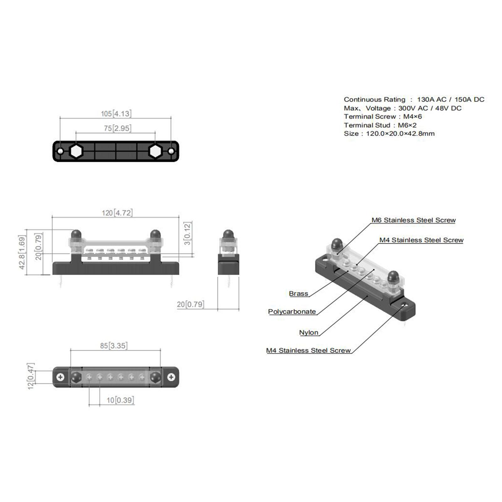 6 Terminal Single-row Bus Bar 150A BusBar Block with Cover, Ground Distribution, Power Distribution Terminal Block with 6 M4 Screws and 2 Studs, for C
6 Terminal Single-row Bus Bar 150A BusBar Block with Cover, Ground Distribution, Power Distribution Terminal Block with 6 M4 Screws and 2 Studs, for C