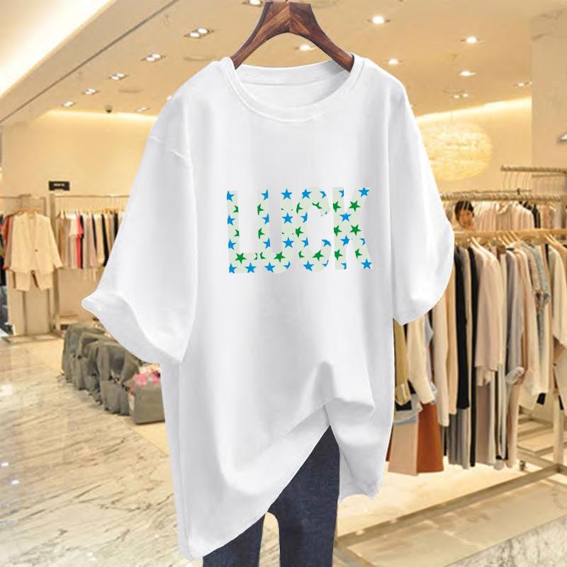 Pure cotton medium and long T-shirt women s short sleeves cover butt medium and long large size loose letter printed top versatile half sleeve S
Pure cotton medium and long T-shirt women s short sleeves cover butt medium and long large size loose letter printed top versatile half sleeve S