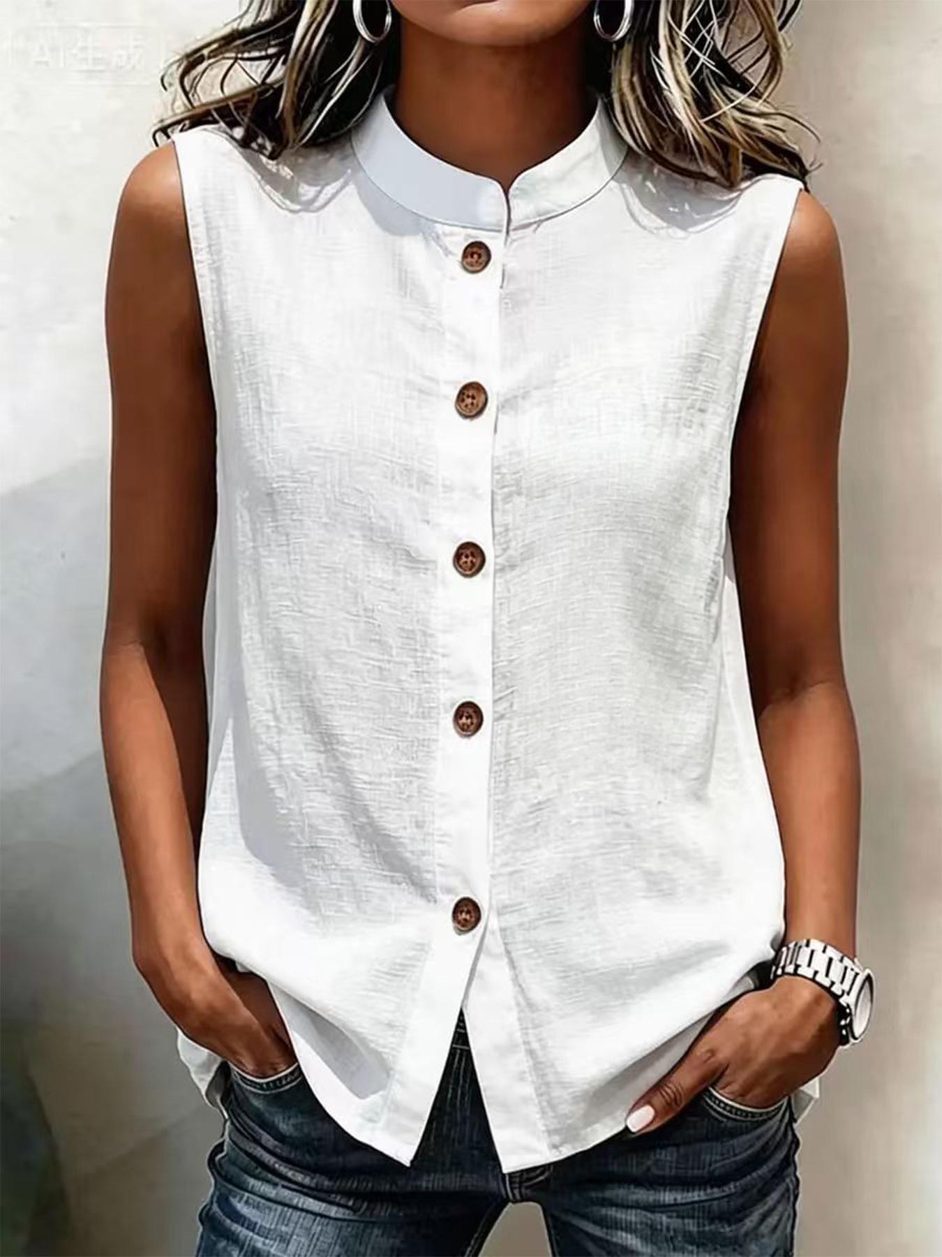 Women s Stand Collar Sleeveless Button Front Blouse Casual Cotton Linen Solid Color Summer Tank Top S белый
Women s Stand Collar Sleeveless Button Front Blouse Casual Cotton Linen Solid Color Summer Tank Top S белый