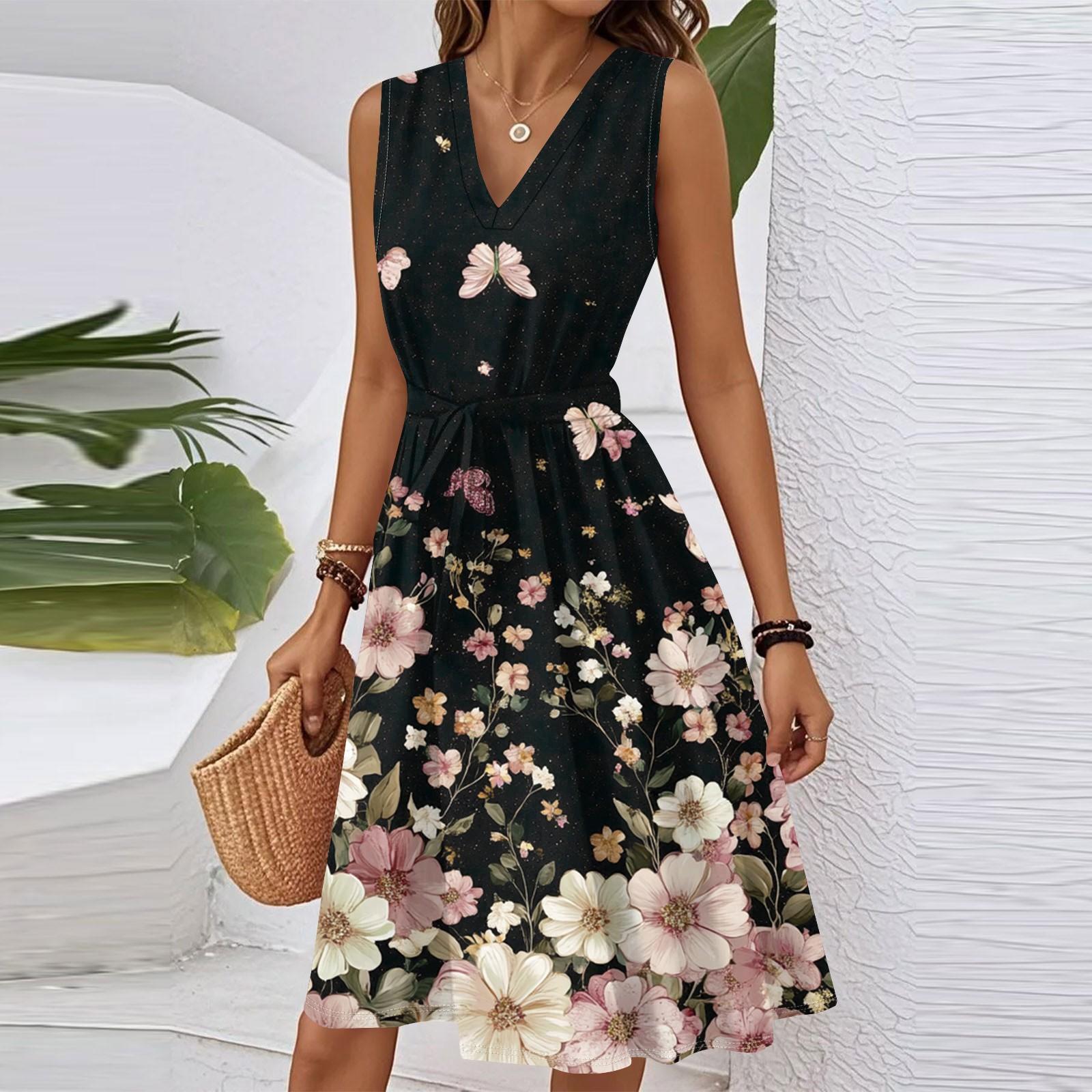 Женское весенне-летнее повседневное платье миди с V-образным вырезом без рукавов и цветочным принтом на талии S чёрный
Женское весенне-летнее повседневное платье миди с V-образным вырезом без рукавов и цветочным принтом на талии S чёрный
