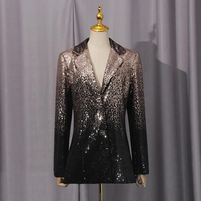 Popular Gradient Black White Sequined Suit Coat Women s Straight Pants Two-piece Set XL
Popular Gradient Black White Sequined Suit Coat Women s Straight Pants Two-piece Set XL