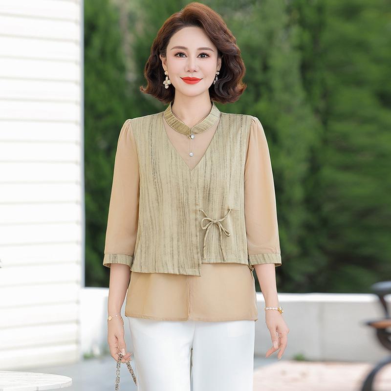 Elegant Chiffon Mid-Sleeve Top for Moms: 2026 New Style Two-Piece Look for Middle-Aged & Elderly Women XXXL (recommended 120-130 jin) хаки
Elegant Chiffon Mid-Sleeve Top for Moms: 2026 New Style Two-Piece Look for Middle-Aged & Elderly Women XXXL (recommended 120-130 jin) хаки