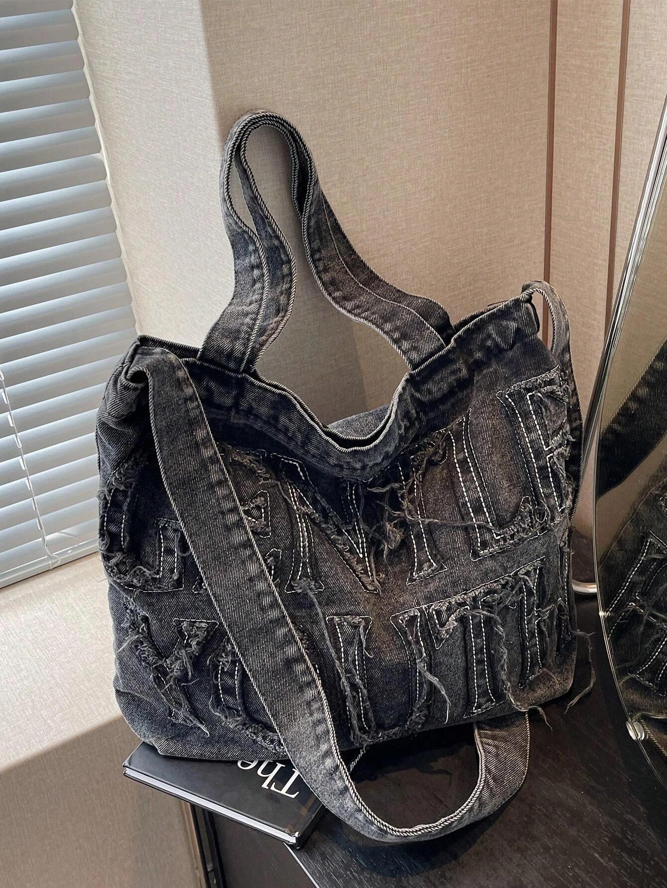 Minimalist Style Raw Edge Letter Design Jeans Canvas Tote Bag, Solid Color Large Capacity Shoulder Bag, Suitable For Women чёрный
Minimalist Style Raw Edge Letter Design Jeans Canvas Tote Bag, Solid Color Large Capacity Shoulder Bag, Suitable For Women чёрный