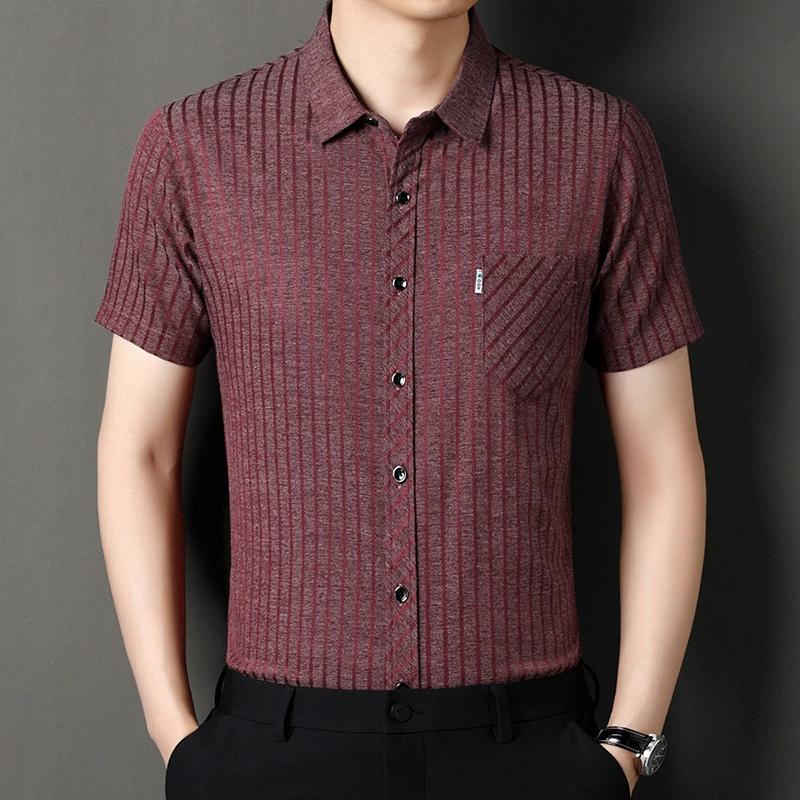 Summer Short-sleeved Shirt with Mulberry Silk Middle-aged Men s Lapel Striped Real Pocket Shirt S червоний
Summer Short-sleeved Shirt with Mulberry Silk Middle-aged Men s Lapel Striped Real Pocket Shirt S червоний