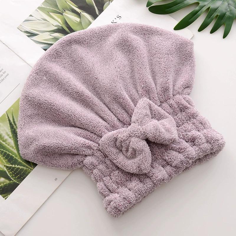 1 шт. Милая шапочка для волос с бантом кораллового цвета, полотенце, впитывающая мягкая шапочка для душа, полотенце для быстрой сушки волос для женской ванны фиолетовый