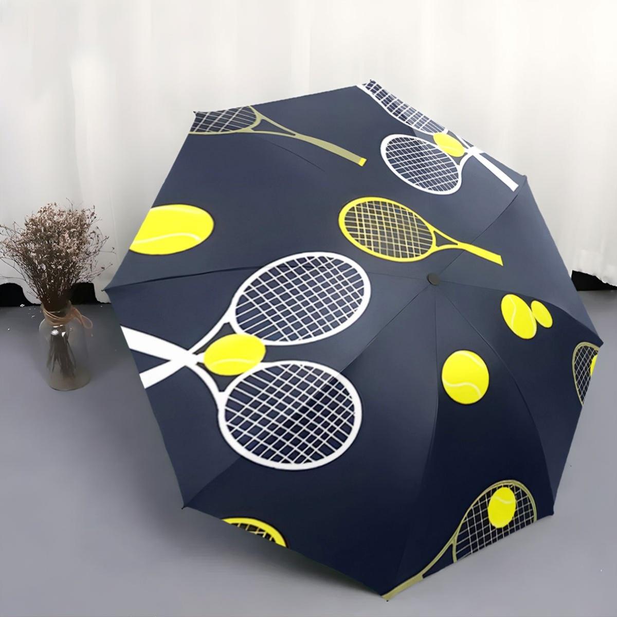 Automatic Open/Close Tennis Umbrella with Tennis Rackets & Balls Design - Compact Folding Umbrella, Navy Blue & Yellow Accents iron&8K
Automatic Open/Close Tennis Umbrella with Tennis Rackets & Balls Design - Compact Folding Umbrella, Navy Blue & Yellow Accents iron&8K